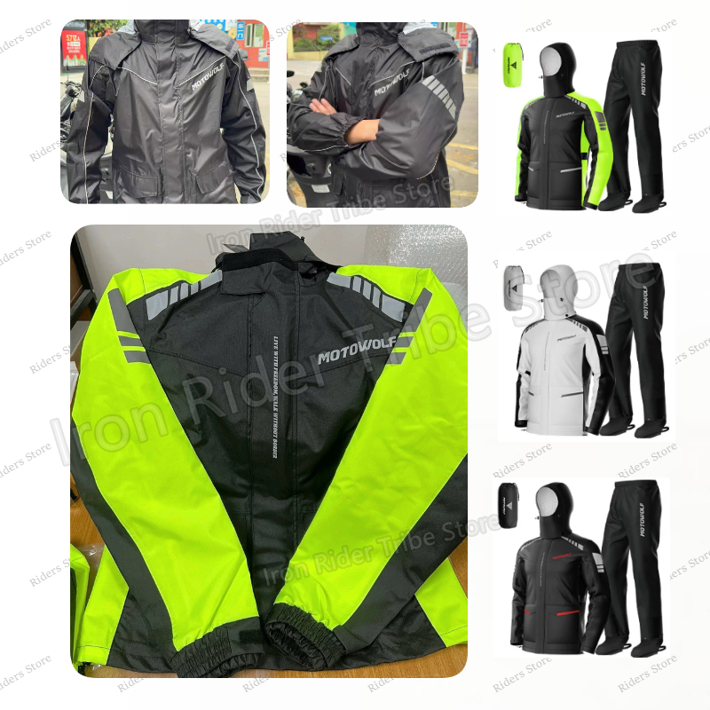 Cycling Commuter Rain Jacket - เสื้อกันฝนสำหรับขี่มอเตอร์ไซค์ Motowolf แบบสะท้อนแสง น้ำหนักเบา สำหรับผู้ชาย เหมาะสำหรับปั่นจักรยาน