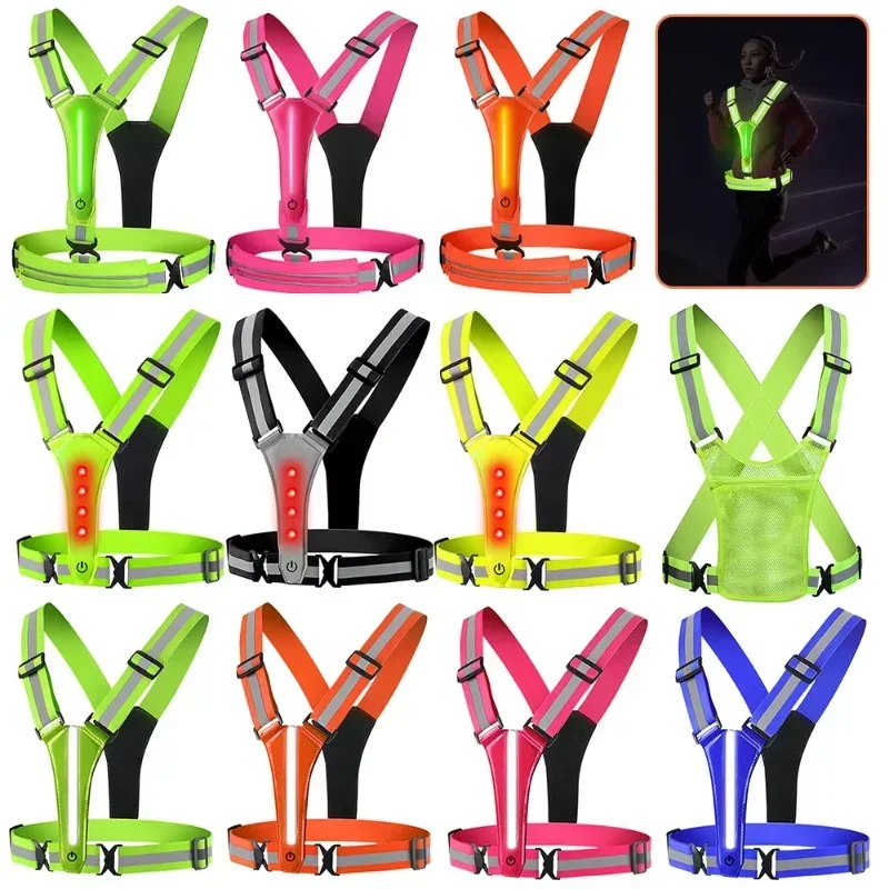 Reflective Vest Cycling - เสื้อกั๊กสะท้อนแสง LED สำหรับวิ่ง, เสื้อกั๊กวิ่งแบบมีไฟชาร์จได้, อุปกรณ์วิ่งกลางคืนเพื่อความปลอดภัยสำหรับการเดิน วิ่ง