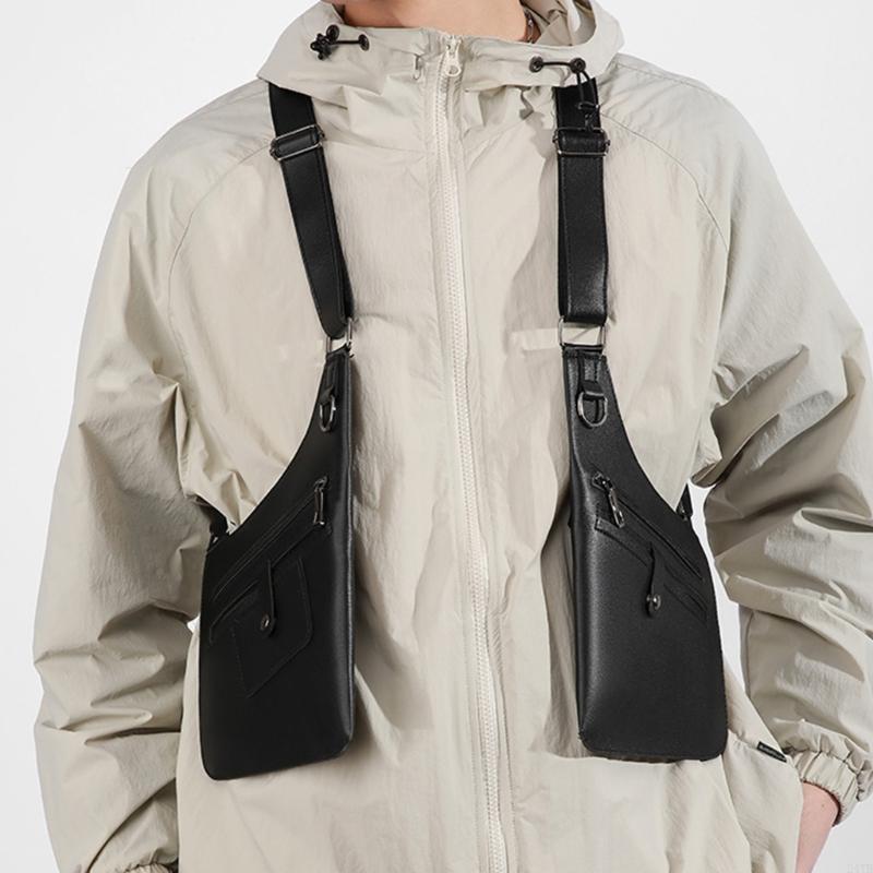 Waterproof Cycling Commute - กลางแจ้งหน้าอกแพ็คที่มีสายรัดปรับกันน้ำ PU รถจักรยานยนต์เสื้อกั๊กหน้าอกกระเป๋า C Rossbody เสื้อกั๊กแพ็คสำหรับการปีนเขา