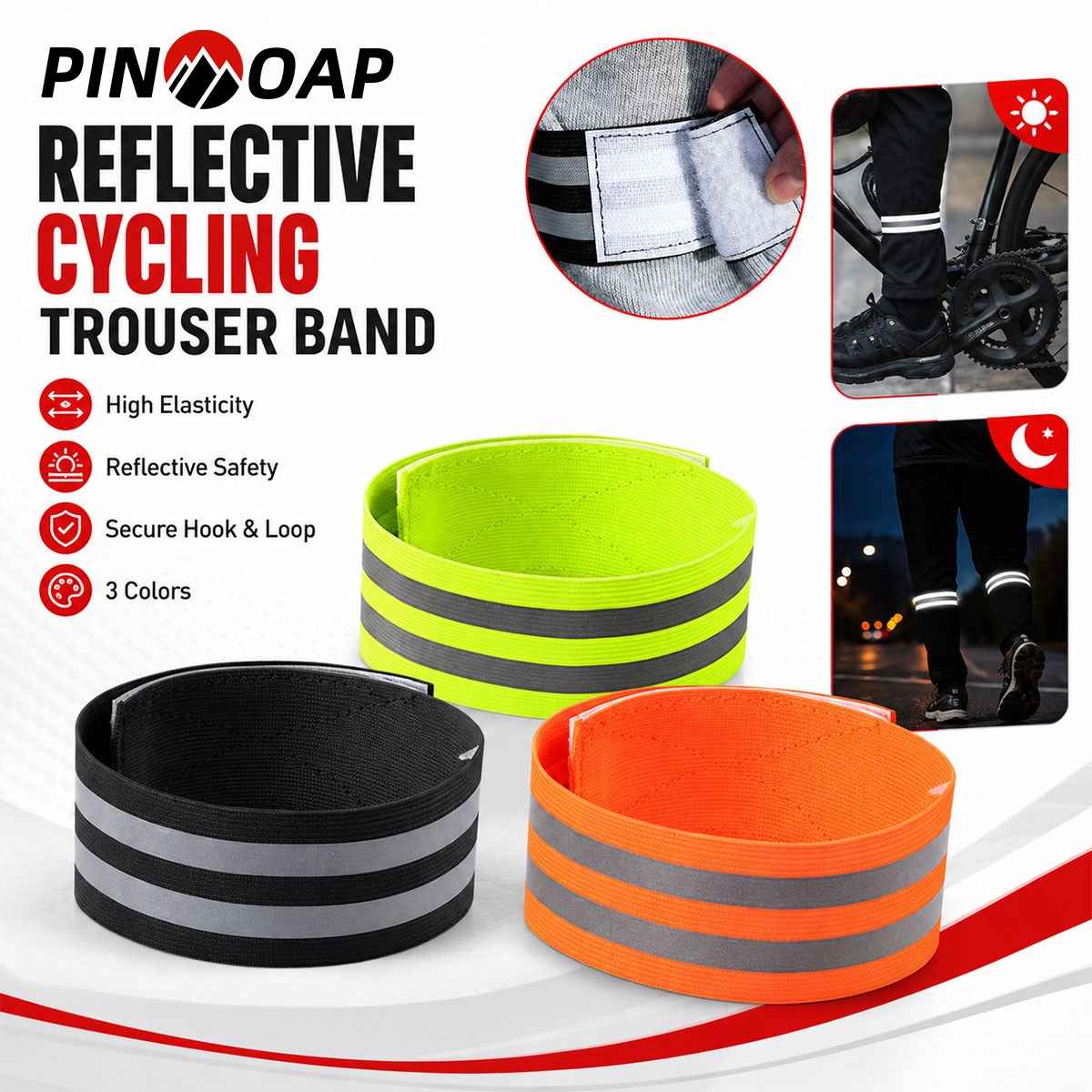 Cycling Commuter Pants - PINMOAP 1/2 ชิ้น สายรัดขาจักรยานแบบสะท้อนแสง คลิปหนีบกางเกง สายรัดข้อเท้า